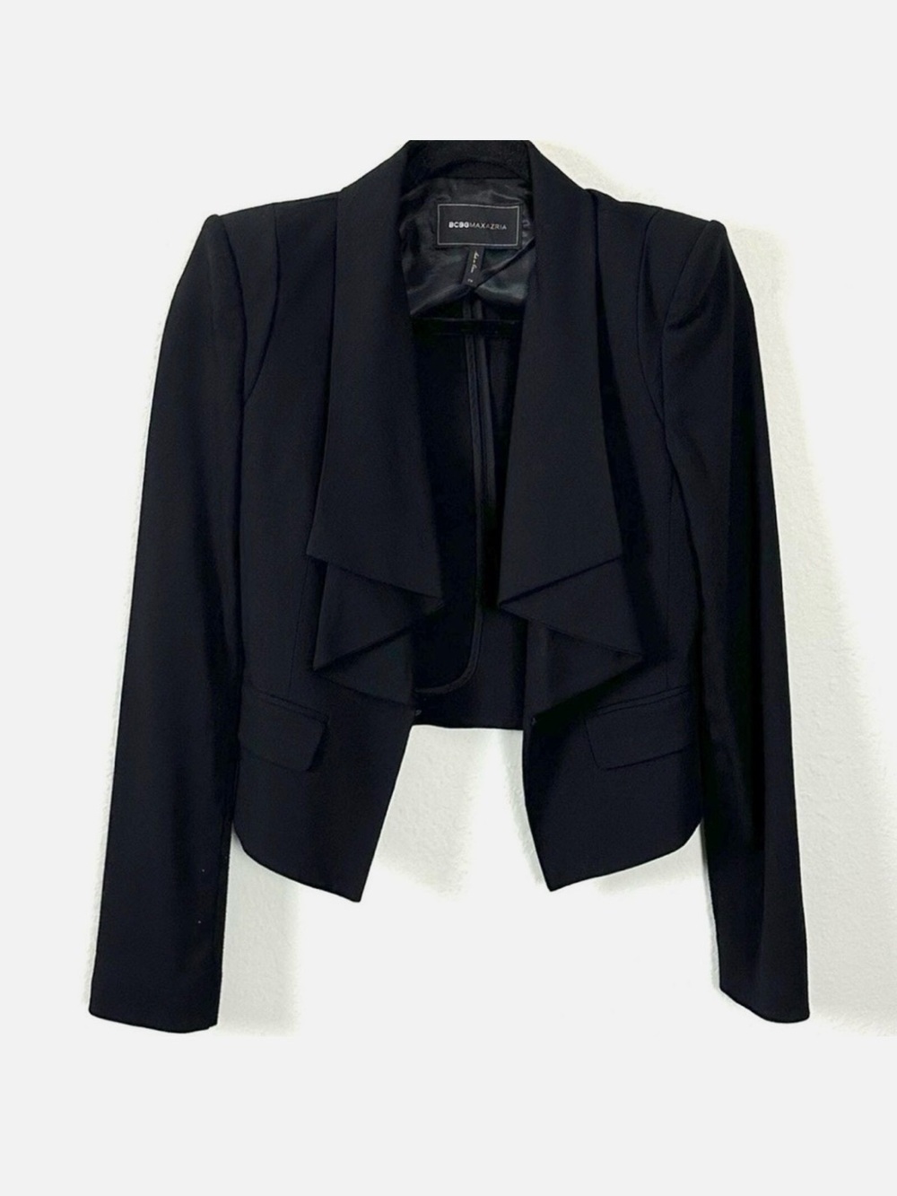 BCBGMaxAzria Black Draped Open-Front Cropped Blazer